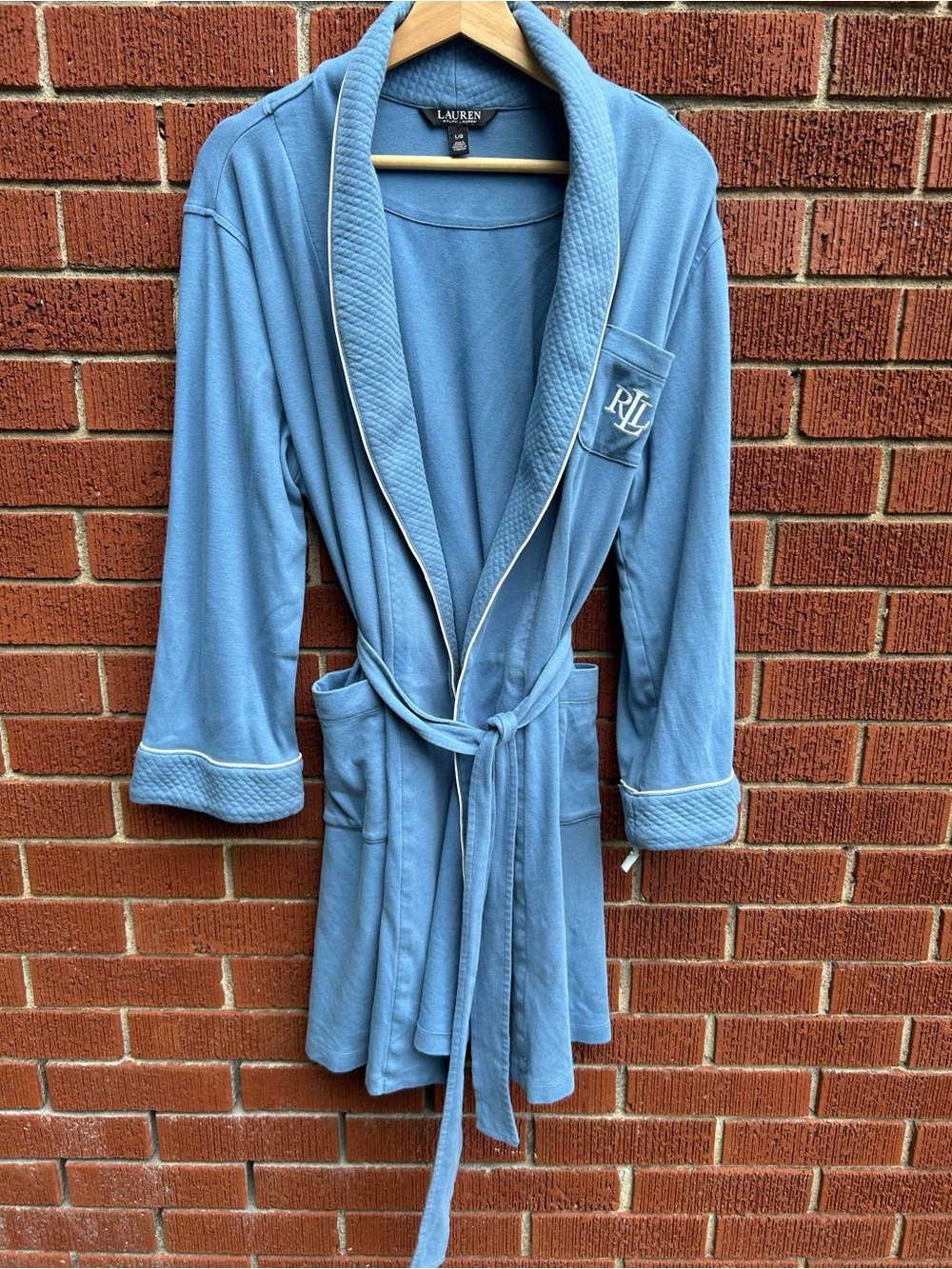 Ralph Lauren Blue Quilted Shawl Collar Robe | Spa Lounge Bathrobe | Size L